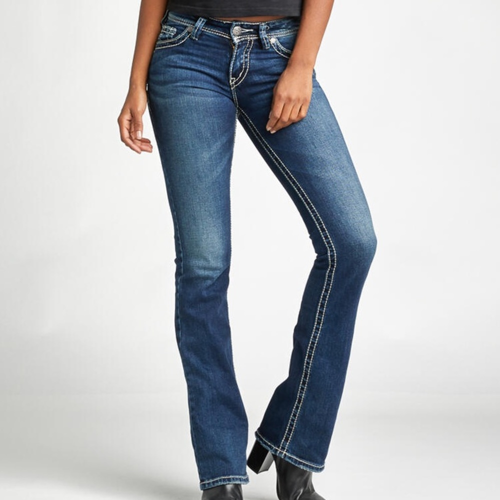 Silver Jeans Suki bootcut fluid denim low rise contrast stitch jeans size 27